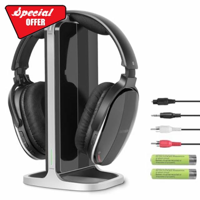 Wireless Headphones for TV with 2.4GHz RF Transmitter Charging Holder