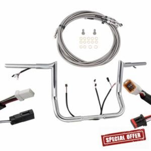 PRE-WIRED 12" Fat Monkey Bagger Handlebar 1.25" Meathook Handlebar and Cables & Wires Kit for 2017-2020 Harley Touring Street Glide/Electra Glide/Ultra Limited