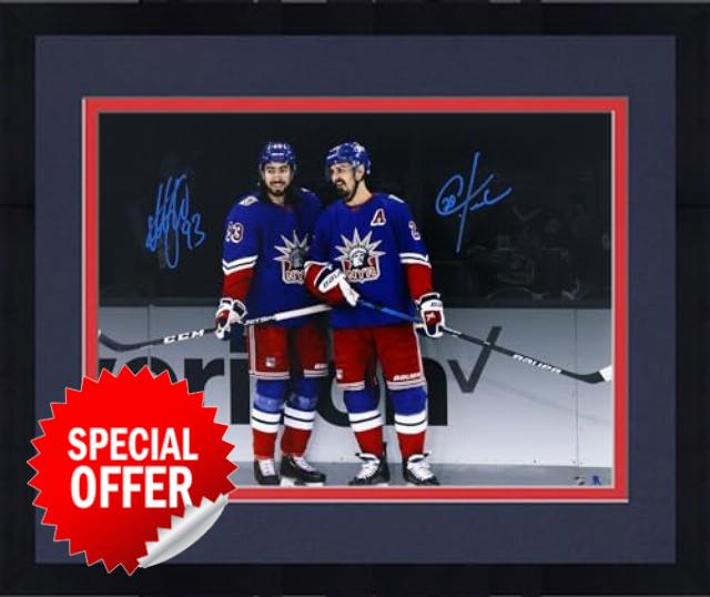 Framed Mika Zibanejad and Chris Kreider New York Rangers Autographed 16" x 20" Dual Photograph - Autographed NHL Photos