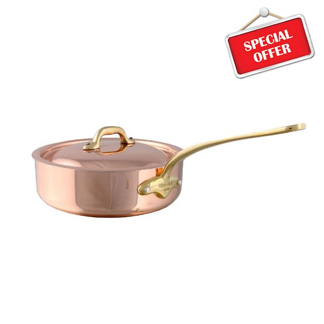 Mauviel M'150 B 1.5mm Polished Copper & Stainless Steel Saute Pan With Lid