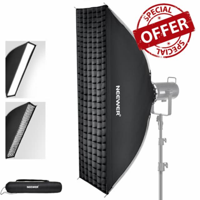 NEEWER 12"x47" Quick Setup Foldable Rectangular Strip Softbox Bowens Mount with Diffusers/Honeycomb Grid/Bag