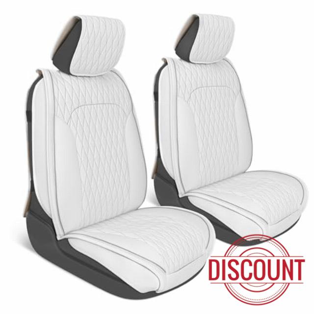 Car Seat Covers – DiamondLux Edition Premium Faux Leather White Seat Protectors – Double Cross Stitched Cushioned Automotive Accessories for Trucks