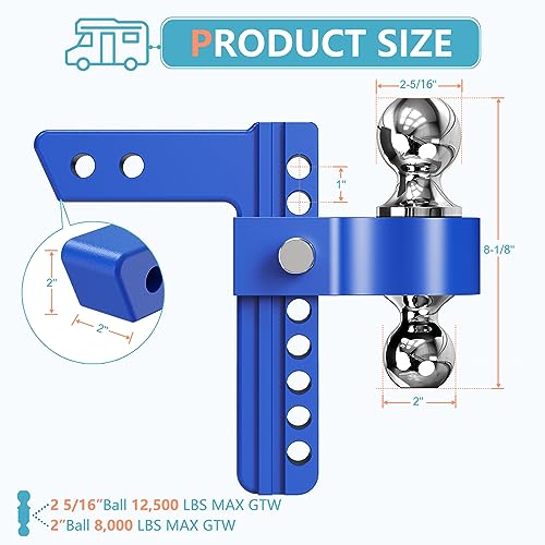 NenNicht Aluminum 8 Inch Drop Hitch Fits 2" Receiver (12