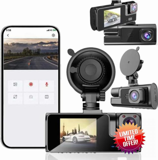 Dash Cam Front and Inside 1080P FHD WiFi Dash Camera for Cars with WiFi with 140 Degrees Wide Parking Loop Recording APP Control Playback