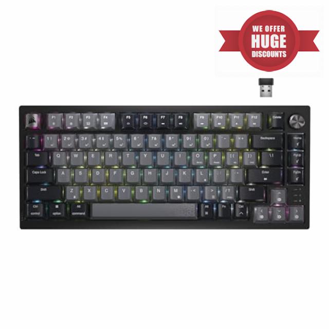 Corsair K65 Plus Wireless 75% RGB Hot-Swappable Mechanical Gaming Keyboard – Pre-Lubricated MLX Red Linear Switches – Top Mounted – Dual-Layer Sound Dampening – PBT Keycaps – QWERTY NA – Black