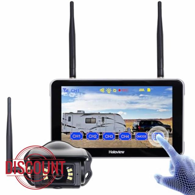 Haloview BT7 Touch RV Backup Camera Wireless 2.4G Digita FHD 1080P DVR Rearview Full-Color Night Vision Cam and 7" Touch Screen Monitor System for RV