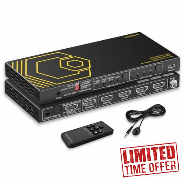 8K@60Hz 4K@120Hz HDMI2.1 Switch 4 in 1 Out with Audio Extractor eARC