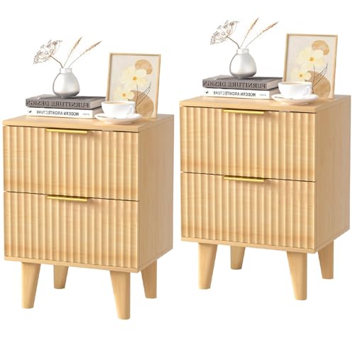 Mid Century Modern End Table with 2 Fluted Drawers