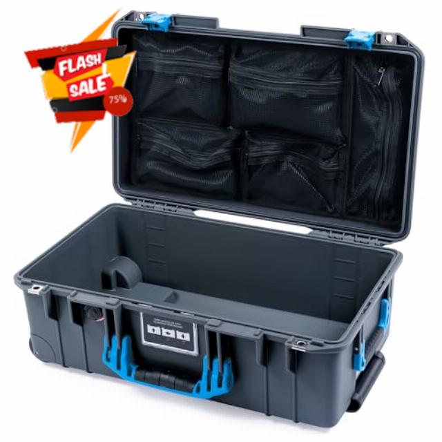 Pelican Air 1535 Carry-on Case Graphite - Medium Size Waterproof Case with Mesh Lid Organizer Only - Blue Handles & Latches
