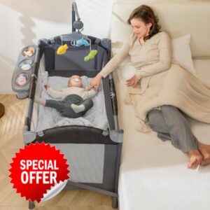RONBEI Baby Bedside Sleeper Bassinet Playpen Playards with Changing Table