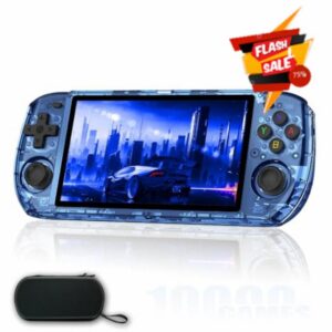 RGB10MAX 3 Handheld Game Console 5.0-inch IPS RK3566 4000mAh 2.4GWF BT Preinstalled Retro System 16+64GB with Portable Case Transparent Blue