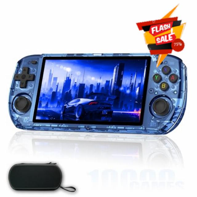 RGB10MAX 3 Handheld Game Console 5.0-inch IPS RK3566 4000mAh 2.4GWF BT Preinstalled Retro System 16+64GB with Portable Case Transparent Blue