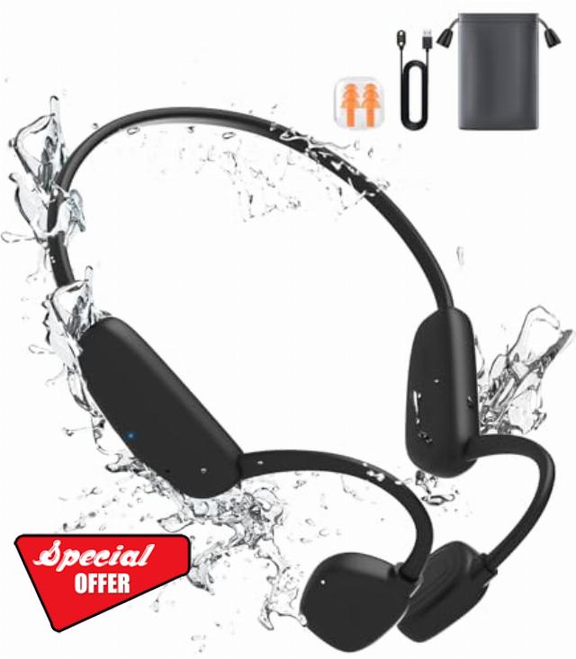 Bone-Conduction Headphones Bluetooth 5.3 IPX8 Waterproof Swimming Headset 18H Playtime Open Ear Sports Earphone Wireless 32G for Running