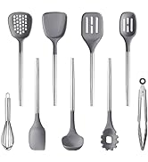 CAROTE 9PCS Kitchen Utensils Set, Silicone Kitchen Utensils Set with Stainless Steel Handle for N...