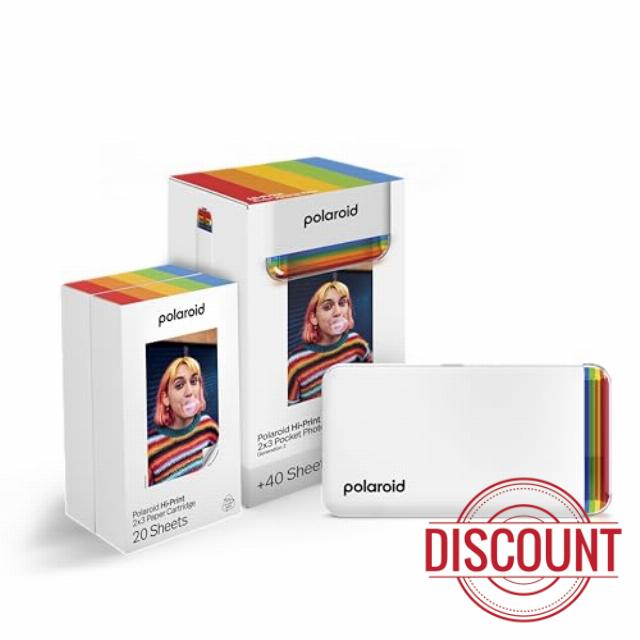 Polaroid Hi-Print + Paper Bundle - 2nd Generation Bluetooth Connected 2x3 Pocket Photo Dye-Sub Printer - White Printer + 40 Photos (6438)