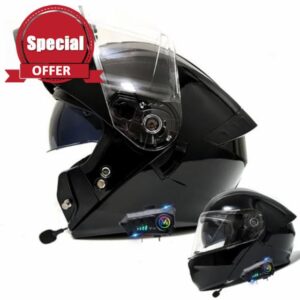 Bluetooth Motorcycle Helmet DOT Approved Modular Motorcycle Helmets Full Face Flip up Anti-Fog Double Visor Helmet Built-in Dual Speaker with Microphone for Adults Men and Women