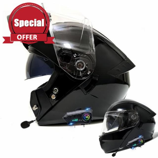 Bluetooth Motorcycle Helmet DOT Approved Modular Motorcycle Helmets Full Face Flip up Anti-Fog Double Visor Helmet Built-in Dual Speaker with Microphone for Adults Men and Women