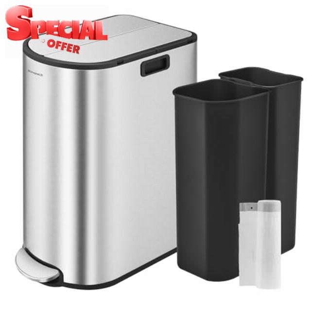 SONGMICS 13-Gallon Dual Kitchen Trash Can