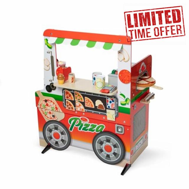 Melissa & Doug Wooden Pizza Food Truck Activity Center with Play Food
