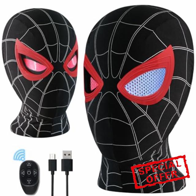 Super Hero Mask Glowing Movable Mechanical Eyes With Remote Control Super Hero Full Mask Moving Lenses Cosplay Wearable Prop Mask Man For Halloween Birthday And Christmas Gift