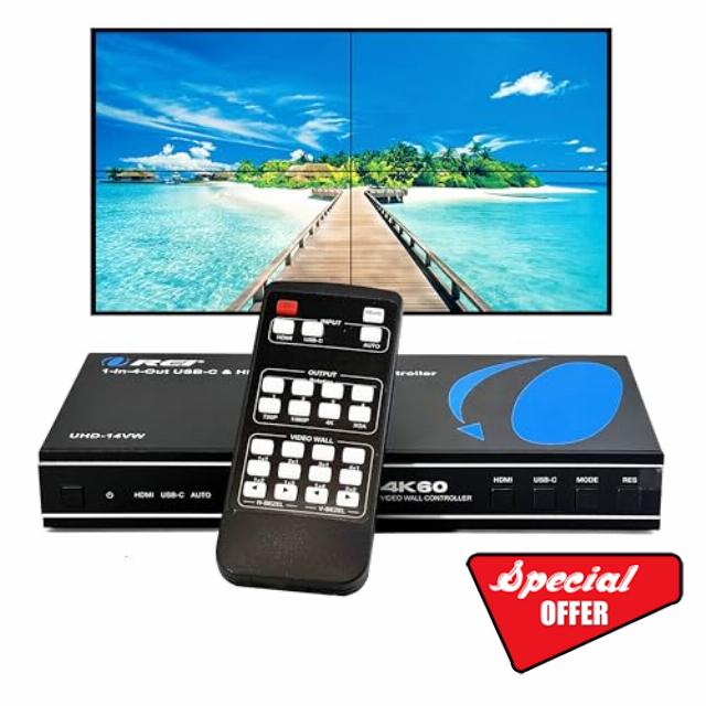 OREI 4K 2x2 HDMI or USB-C Video Wall Controller Processor Display Upto 4K 60hz 2x1