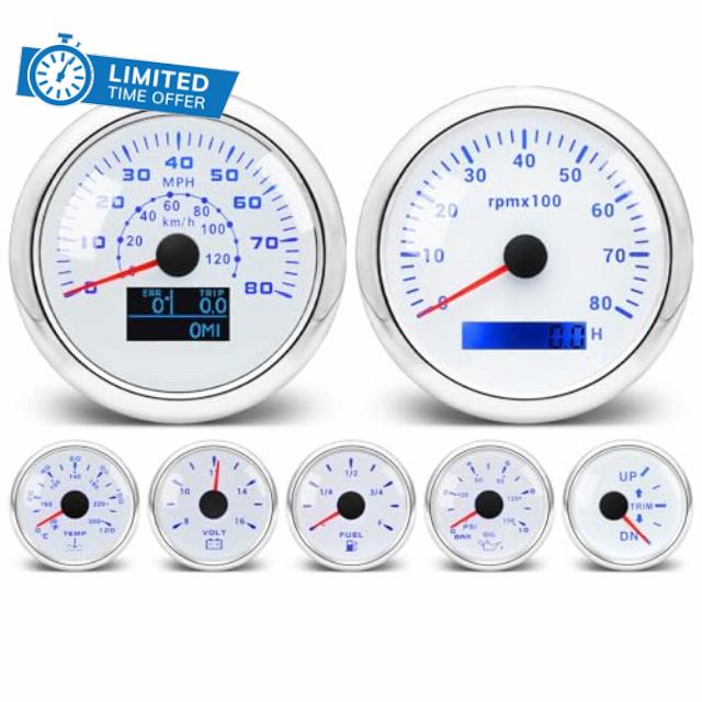 7 Gauge Set 7 Color - 3-3/8" 85mm GPS Speedometer & Tachometer