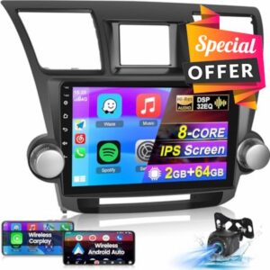 8-Core Car Stereo for Toyota Highlander 2009-2014 - [2+64G] 10.1 inch IPS Touchscreen Android Radio - Wireless Carplay & Android Auto/WiFi/DSP/32EQ/59 UI Themes/Customize Homepage + AHD Backup Camera