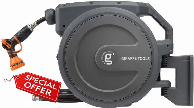 Giraffe Tools AW405/8 Retractable Hose Reel 5/8" x 90 ft Wall Mounted Garden Hose Reel Heavy Duty