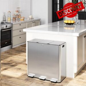 Triple Trash Can with Lid 90 Liters - 24 Gals Stainless Steel 3 Compartment Trash and Recycle Bin Combo with Separated Lid and Foot Pedal Trash Can