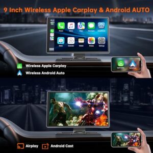 9 Inch Portable Apple Carplay Screen with 1080p Backup Camera