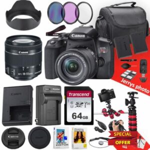 Canon EOS Rebel T8i / 850D DSLR Camera with Canon EF-S 18-55mm f/4-5.6 is STM Lens + 64 GB Memory + Hood + Extra Battery + Battery Charger + Filters + More (26pc Bundle) (Renewed)