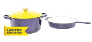 Geaux Cook 3 Piece Purple & Gold Enamel Coated Cast iron Cookware Set