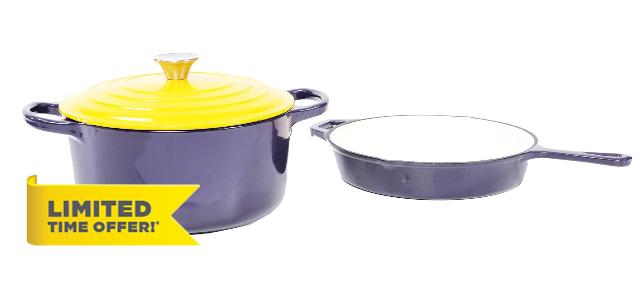 Geaux Cook 3 Piece Purple & Gold Enamel Coated Cast iron Cookware Set