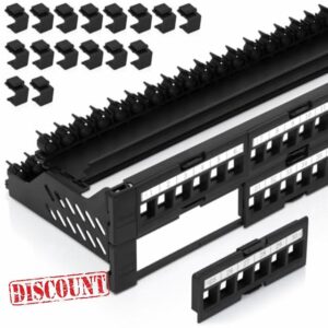Everest Media Solutions 48 Port Keystone Patch Panel (4-Pack) - Use with Slim Profile Keystones ONLY (Wider Jacks May not fit Side by Side) - Snap-in Design with Adjustable Rear Cable Management Bar