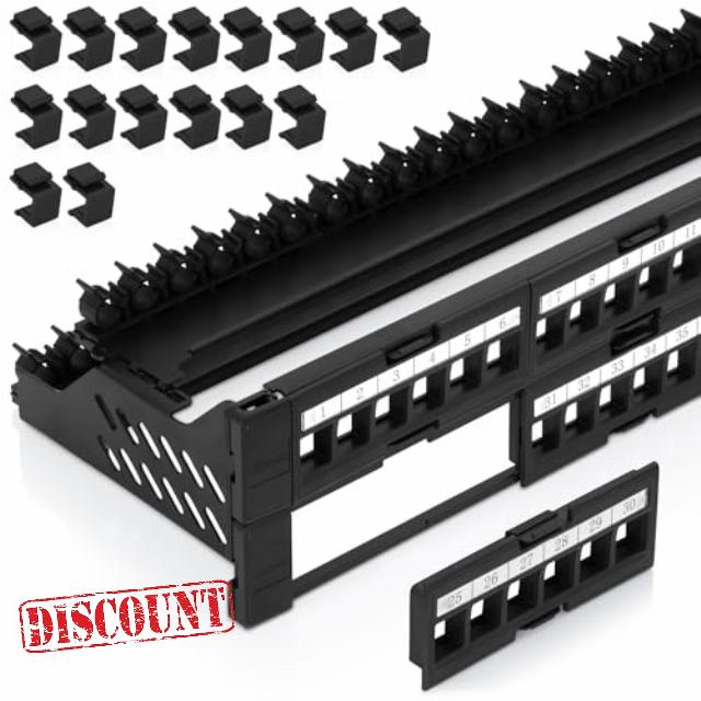 Everest Media Solutions 48 Port Keystone Patch Panel (4-Pack) - Use with Slim Profile Keystones ONLY (Wider Jacks May not fit Side by Side) - Snap-in Design with Adjustable Rear Cable Management Bar