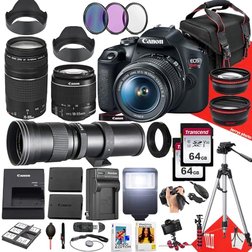 EF 75-300mm f/4-5.6 III and 420-800mm f/8.3 HD Lens + 128 GB Memory + Filters + More (36pc Bundle) (Renewed)