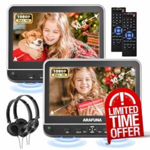 ARAFUNA 10.51" Portable DVD Player for Car Dual Screen