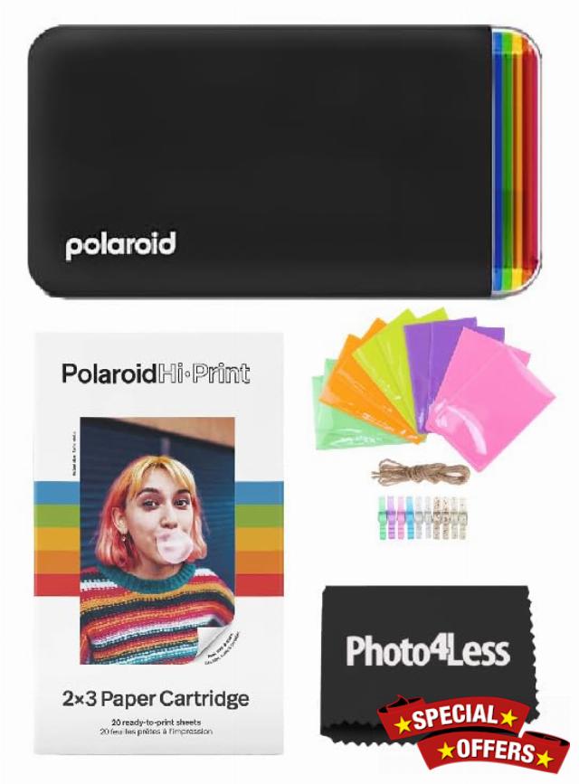 Polaroid Hi-Print - 2nd Generation Bluetooth Connected 2x3 Pocket Photo Dye-Sub Printer - Black (9129) Bundle Hi-Print 2x3 Paper - 20 Photos (6355)