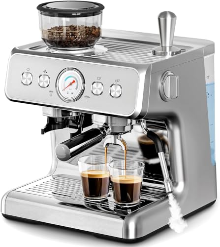 Professional Coffee and Espresso Maker Combo with Steam Milk Frother Steam Wand & Capsule Compatible