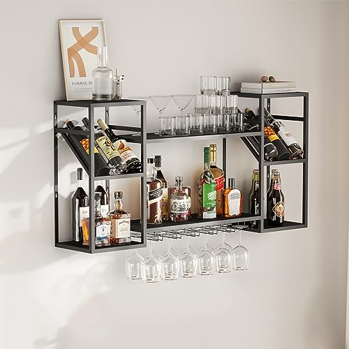 Wall Mounted Wine Rack with Glass Holder Storage