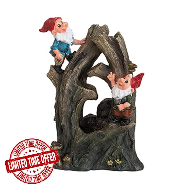 14”H Polyresin Gnome Tabletop Water Fountain with LED Light