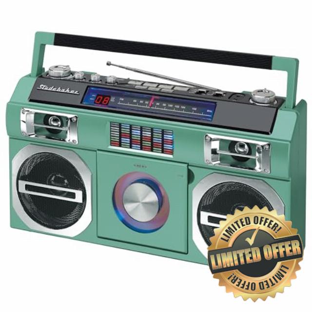 Studebaker SB2145TE 80's Retro Street Bluetooth Boombox with FM Radio
