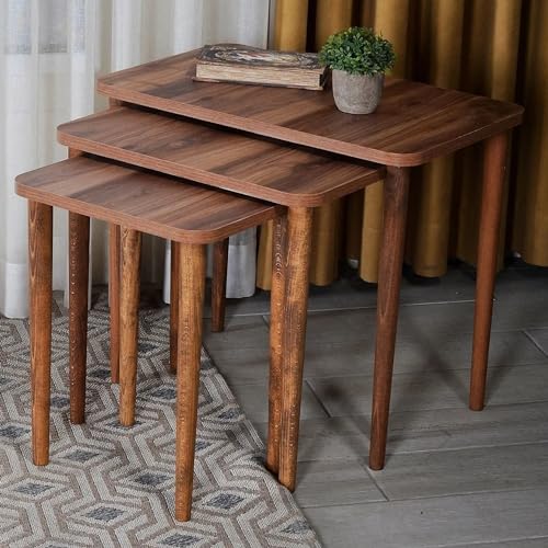 Stackable Wooden End Tables Set for Couch and Sofa (Walnut)
