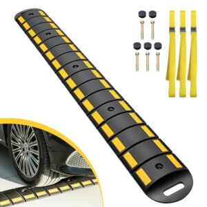 6.4FT Rubber Heavy Duty Speed Bump Hump for Traffic Driveway Road Asphalt Concrete Garage Gravel Roads with 5 Upgraded Bolts & 3 Straps (76.7 x 9 x 1.77 Inch)