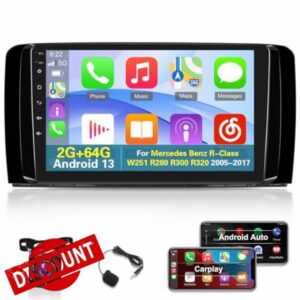[2+64G] Car Radio for Mercedes Benz R-Class W251 R280 R300 R320 2005-2017 - Wireless Apple Carplay and Android Auto - 9 Inch Touchscreen Android Stereo with 28 UI Themes/GPS/WiFi + AHD Backup Camera