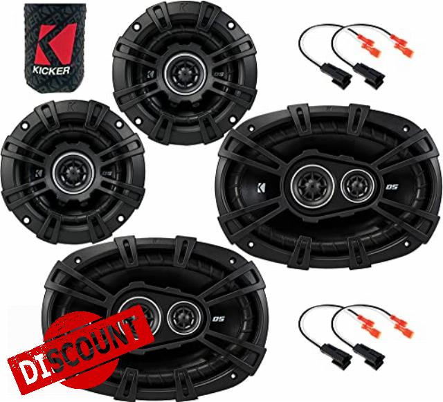 KICKER Speakers 4 & 6X9 inch for Jeep Wrangler JL 2018-2023 Upgrade Kit - 4 Pack of DS Series with Harness