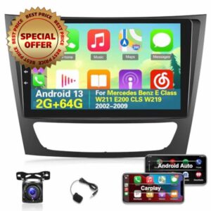 [2+64G] Android Car Radio for Mercedes Benz E Class W211 E200 CLS W219 2002-2009 - Wireless Apple Carplay and Android Auto - 9 Inch Touchscreen / 28 UI Themes/WiFi/GPS + AHD Backup Camera