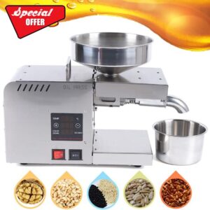 Oil Press Machine 610W Hot/Cold Electric Automatic Oil Press Extractor for Peanut Sesame Sunflower Seeds Coconut Soybean Oil Extractor Machine Organic Oil Expeller for Home and Kitchen