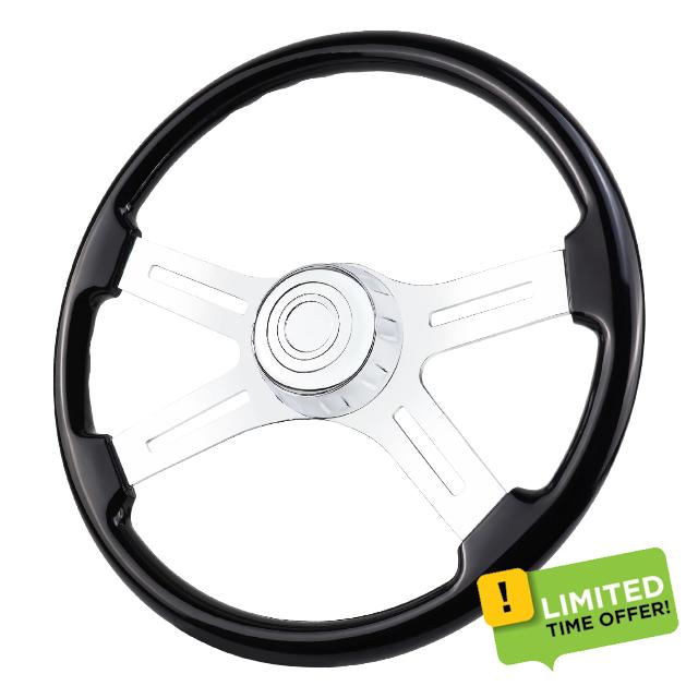 18" Solid Wood lacquering Truck Steering Wheel 4 Spoke Aluminum Chrome Plated Steering Wheel for Semi-Trailers