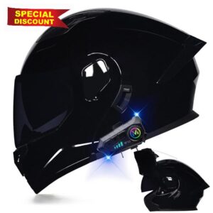 Motorcycle Bluetooth Modular Helmet DOT Approved Dual Visor Full Face Flip up Integrated Motorcycle Helmets Double Visor Helmet Built-in Dual Speaker Microphone Waterproof Adults Men Women M-XXL